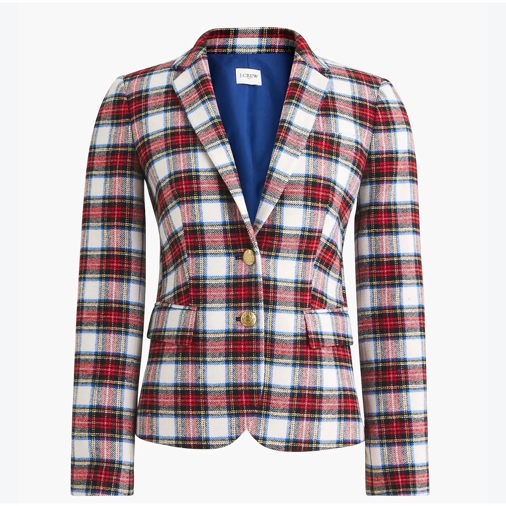 J.Crew Wool Schoolboy Blazer Tartan Plaid Gold Crest Preppy Heritage Petite 6P